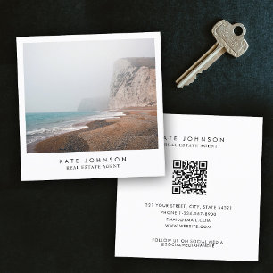 Tarjeta De Visita Cuadrada Moderno Agente Inmobiliario Beach Ocean Full Photo