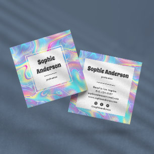 Tarjeta De Visita Cuadrada Moderno Arcoíris Holográfico en Negrita 