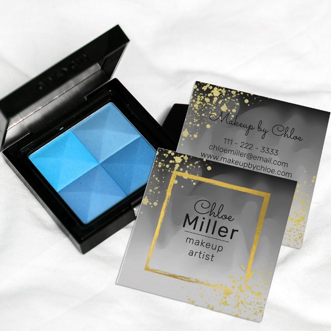 Tarjeta De Visita Cuadrada Moderno artista de maquillaje Black Gray Gold Squa (Subido por el creador)