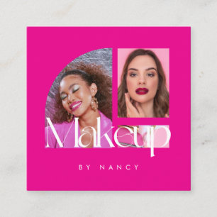 Tarjeta De Visita Cuadrada Moderno artista de maquillaje Collage de fotos ros