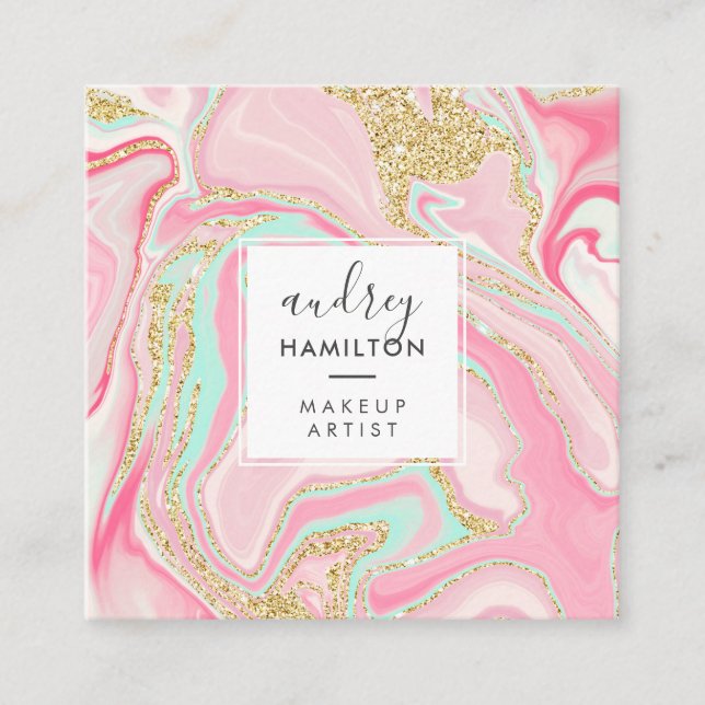 Tarjeta De Visita Cuadrada Moderno artista de maquillaje elegante de moda de  (Anverso)