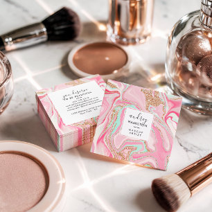 Tarjeta De Visita Cuadrada Moderno artista de maquillaje elegante de rosa de