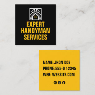 Tarjeta De Visita Cuadrada Moderno audaz negro amarillo construcción de mano