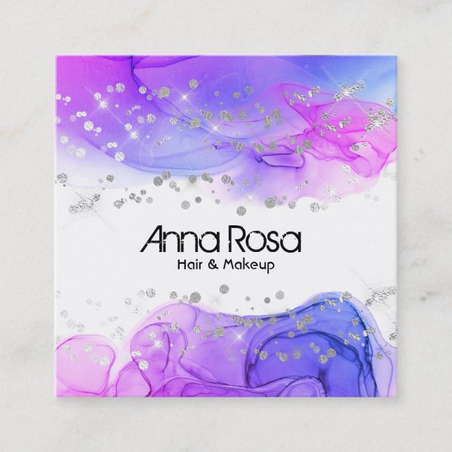 Tarjeta De Visita Cuadrada Moderno azul magenta del extracto de la acuarela (Anverso)
