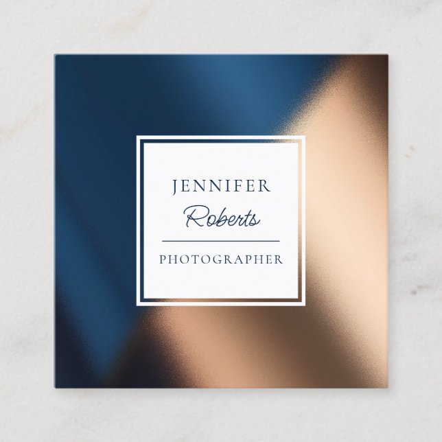 Tarjeta De Visita Cuadrada Moderno Azul Marino Dorado Lujoso Elegante (Anverso)