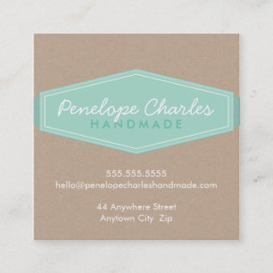 Tarjeta De Visita Cuadrada MODERNO BADGE LOGO menta pastel negrita Eco kraft