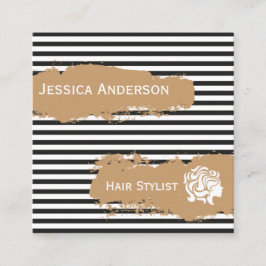 Tarjeta De Visita Cuadrada Moderno blanco del estilista del negro profesional