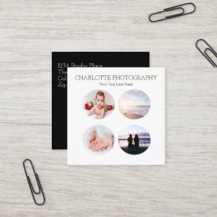 Tarjeta De Visita Cuadrada Moderno blanco y negro 4 fotografías Square