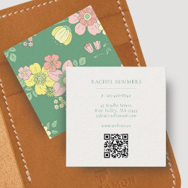 Tarjeta De Visita Cuadrada Moderno Boho Floral Square QR