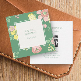 Tarjeta De Visita Cuadrada Moderno Boho Floral Square QR