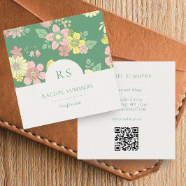 Tarjeta De Visita Cuadrada Moderno Boho Floral Square QR