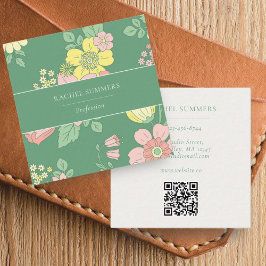 Tarjeta De Visita Cuadrada Moderno Boho Floral Square QR