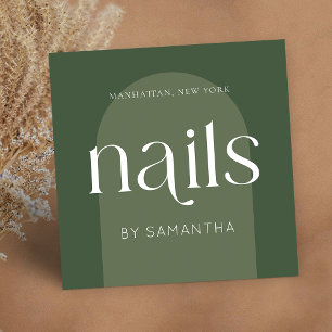 Tarjeta De Visita Cuadrada Moderno Boho Sage Green Nail Artists Salon Manicur