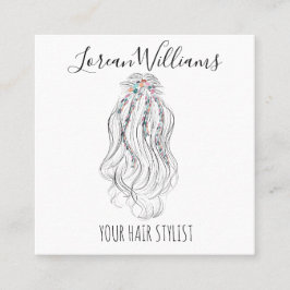 Tarjeta De Visita Cuadrada Moderno Boho Wildflower Bridal Hair Estilista Flor