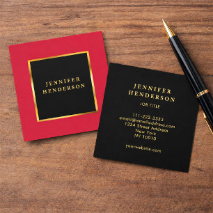 Tarjeta De Visita Cuadrada Moderno chic negro cardinal rojo dorado profesiona