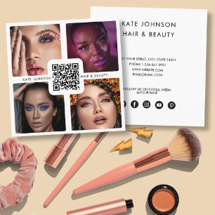 Tarjeta De Visita Cuadrada Moderno código QR de artista de maquillaje con est
