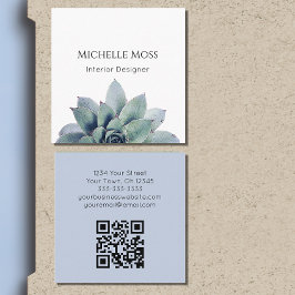 Tarjeta De Visita Cuadrada Moderno código QR moderno verde botánico