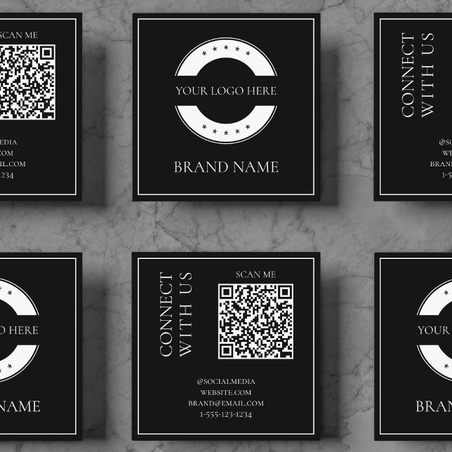 Tarjeta De Visita Cuadrada Moderno código QR negro escaneado negrita profesio (Modern Black QR Code Scannable Bold Professional Square Business Card)
