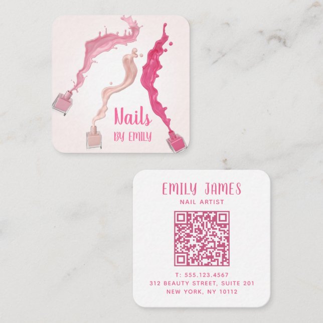 Tarjeta De Visita Cuadrada Moderno código QR Professional Nail Spa Salon (Anverso / Reverso)
