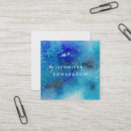 Tarjeta De Visita Cuadrada Moderno color de agua azul verde azulado salpicado