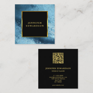 Tarjeta De Visita Cuadrada Moderno color de oro azul hielo QR código profesio
