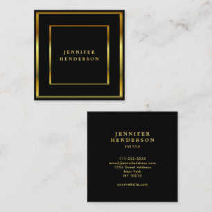 Tarjeta De Visita Cuadrada Moderno cuadrado profesional negro y dorado elegan