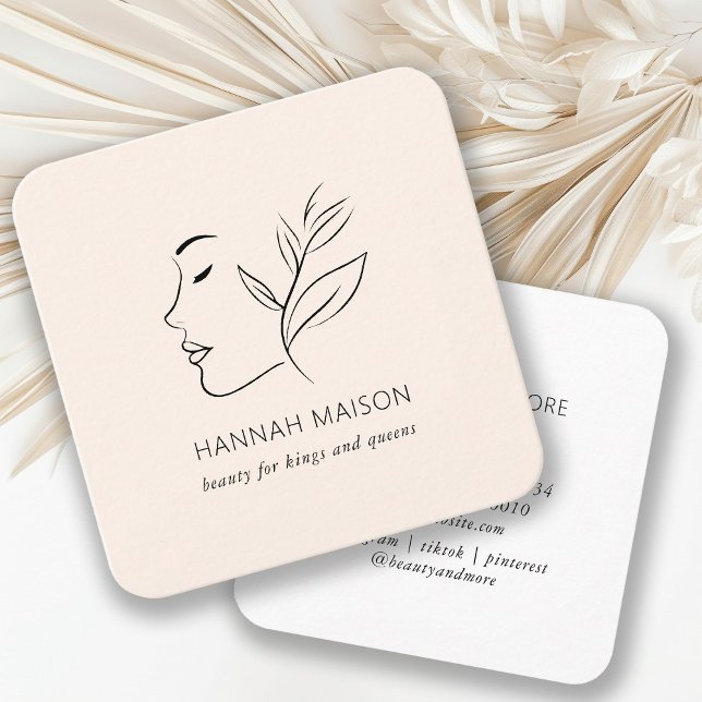 Tarjeta De Visita Cuadrada Moderno, de líneas, femenino, leafy, salon, beige (Subido por el creador)