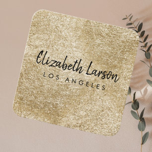 Tarjeta De Visita Cuadrada Moderno Elegante Metal Dorado Bruñido Único Cuadra