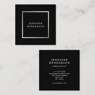Tarjeta De Visita Cuadrada Moderno elegante negro y plata profesional