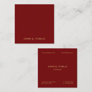 Tarjeta De Visita Cuadrada Moderno Elegante Oro Texto Burdeos Rojo Lujo Seda
