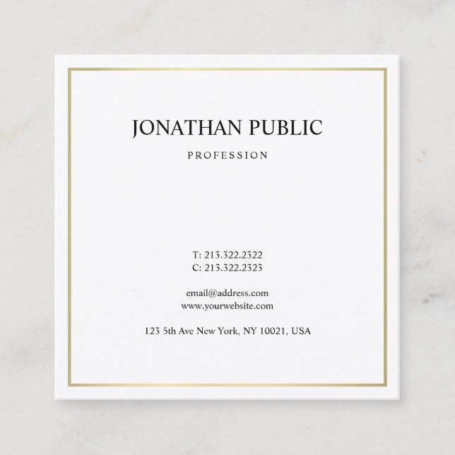 Tarjeta De Visita Cuadrada Moderno Elegante Simple Plata Dorado Estilo Profes (Anverso)