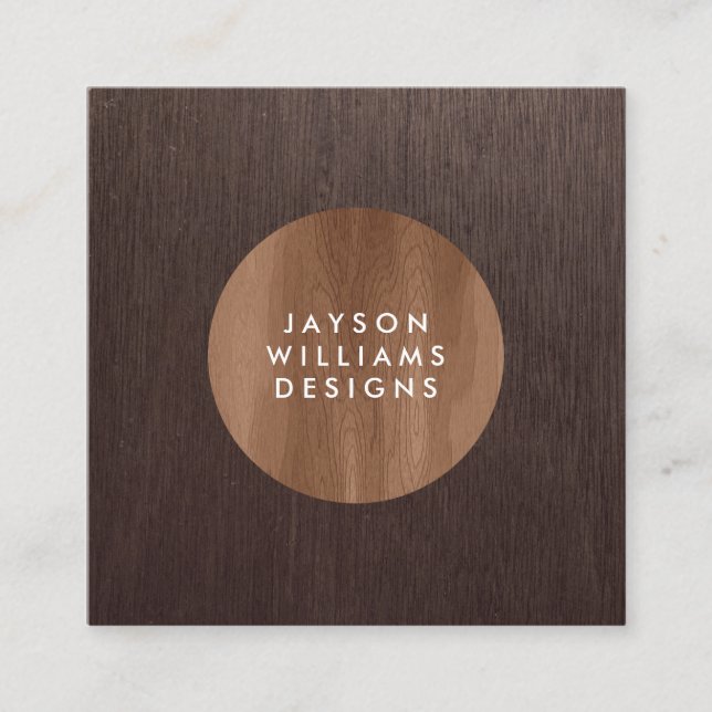 Tarjeta De Visita Cuadrada Moderno espacio de diseño de círculo de Woodgrain (Anverso)