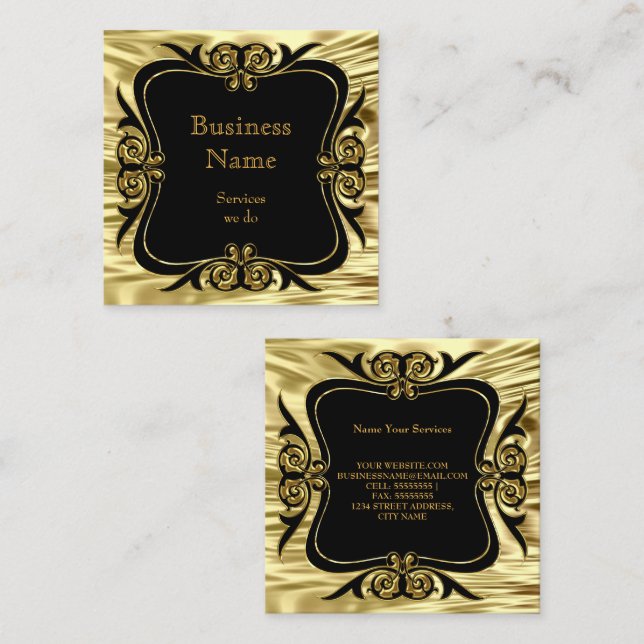 Tarjeta De Visita Cuadrada Moderno estilo Business Deco Gold Black SQ (Anverso / Reverso)