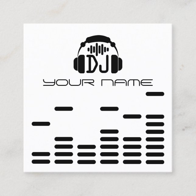Tarjeta De Visita Cuadrada Moderno estilo DJ blanco negro (Anverso)