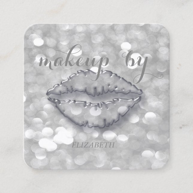Tarjeta De Visita Cuadrada Moderno estilo, maquillador, bokeh, labios (Anverso)