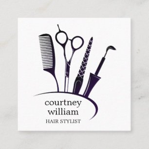 Tarjeta De Visita Cuadrada Moderno estilo sencillo de cabello blanco negro