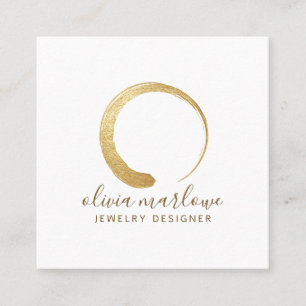 Tarjeta De Visita Cuadrada Moderno Faux Gold Circle Logo Jewelry Designer