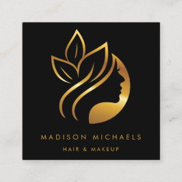 Tarjeta De Visita Cuadrada Moderno Faux Gold Resumen maquillaje de pelo