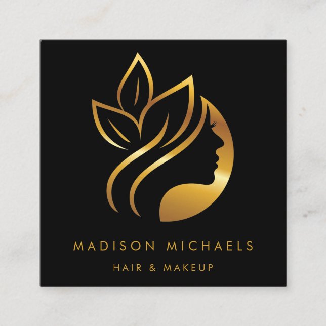Tarjeta De Visita Cuadrada Moderno Faux Gold Resumen maquillaje de pelo (Anverso)