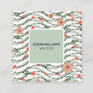 Tarjeta De Visita Cuadrada Moderno Floral Trendy Green