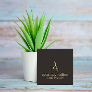 Tarjeta De Visita Cuadrada Moderno Guay Simple Black Faux Gold Hair Stylist