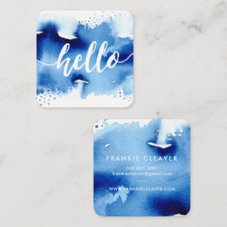 Tarjeta De Visita Cuadrada MODERNO HELLO SCRIPT arty acuarela salpicadura azu