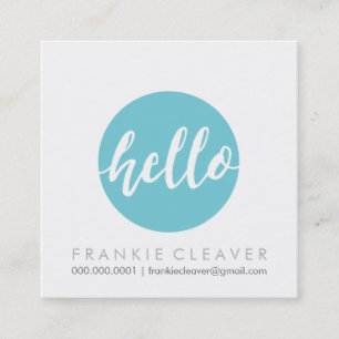 Tarjeta De Visita Cuadrada MODERNO HELLO SCRIPT trazar mano negrita spot turq