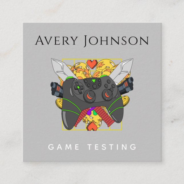 Tarjeta De Visita Cuadrada Moderno juego divertido Prueba de juego Gamer Gráf (Anverso)