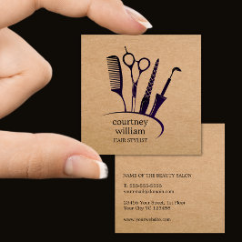 Tarjeta De Visita Cuadrada Moderno Kraft Black Hair Stylist