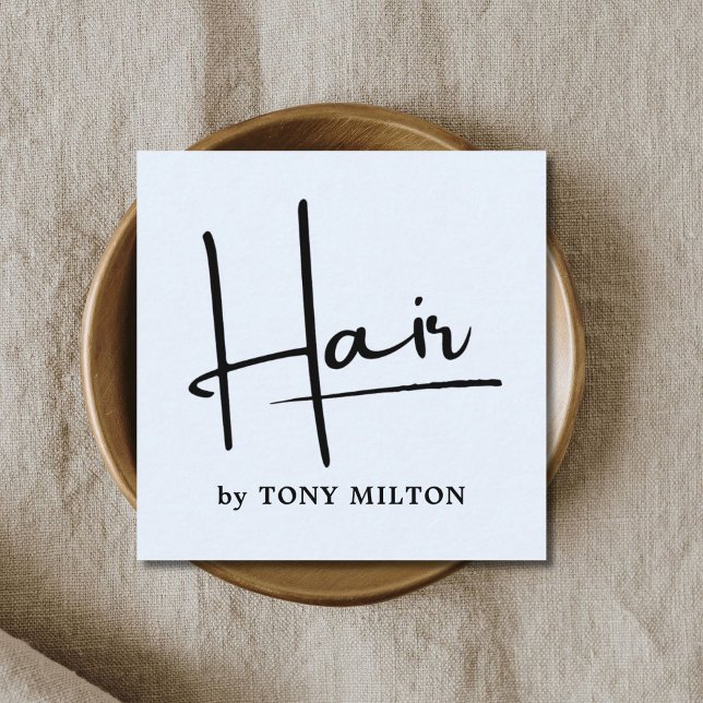 Tarjeta De Visita Cuadrada Moderno Light Blue Black Bold Hairstylist (Subido por el creador)