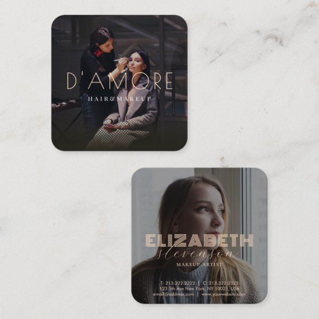 Tarjeta De Visita Cuadrada Moderno Luxury Professional Gold Resumen 2 Fotos (Anverso / Reverso)