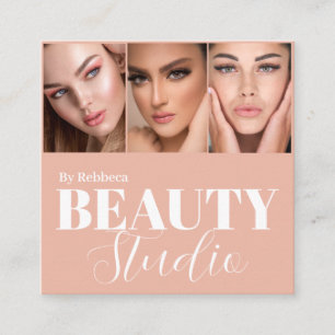 Tarjeta De Visita Cuadrada Moderno maquillaje pastel y ilustracion de pelo
