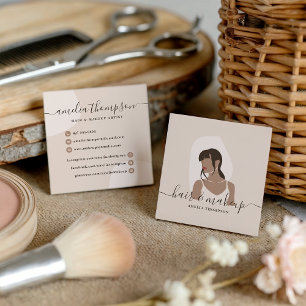 Tarjeta De Visita Cuadrada Moderno maquillaje pastel y ilustracion de pelo