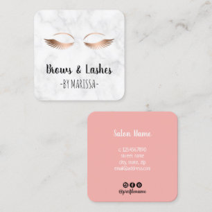 Tarjeta De Visita Cuadrada Moderno mármol blanco rosa cejas doradas y azotes